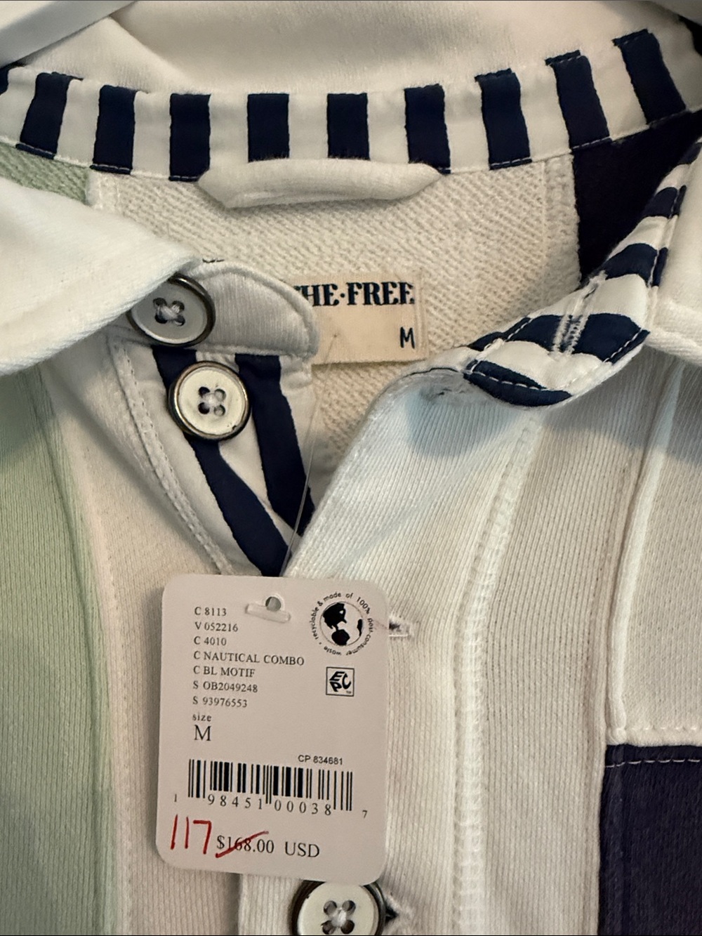 We The Free Green White Navy Lace-Trim Rugby Sweatshirt - Picture 2 of 4